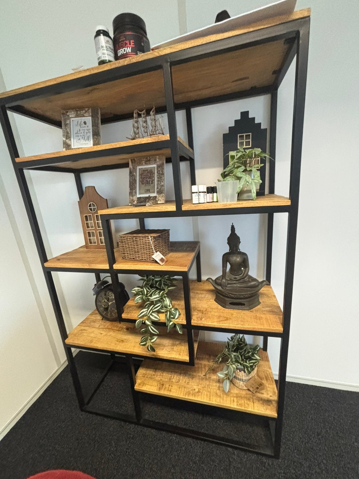 Industriële Boekenkast/Open Kast - Hout & Metaal, Huis en Inrichting, Kasten | Boekenkasten, Ophalen, Met plank(en), 100 tot 150 cm