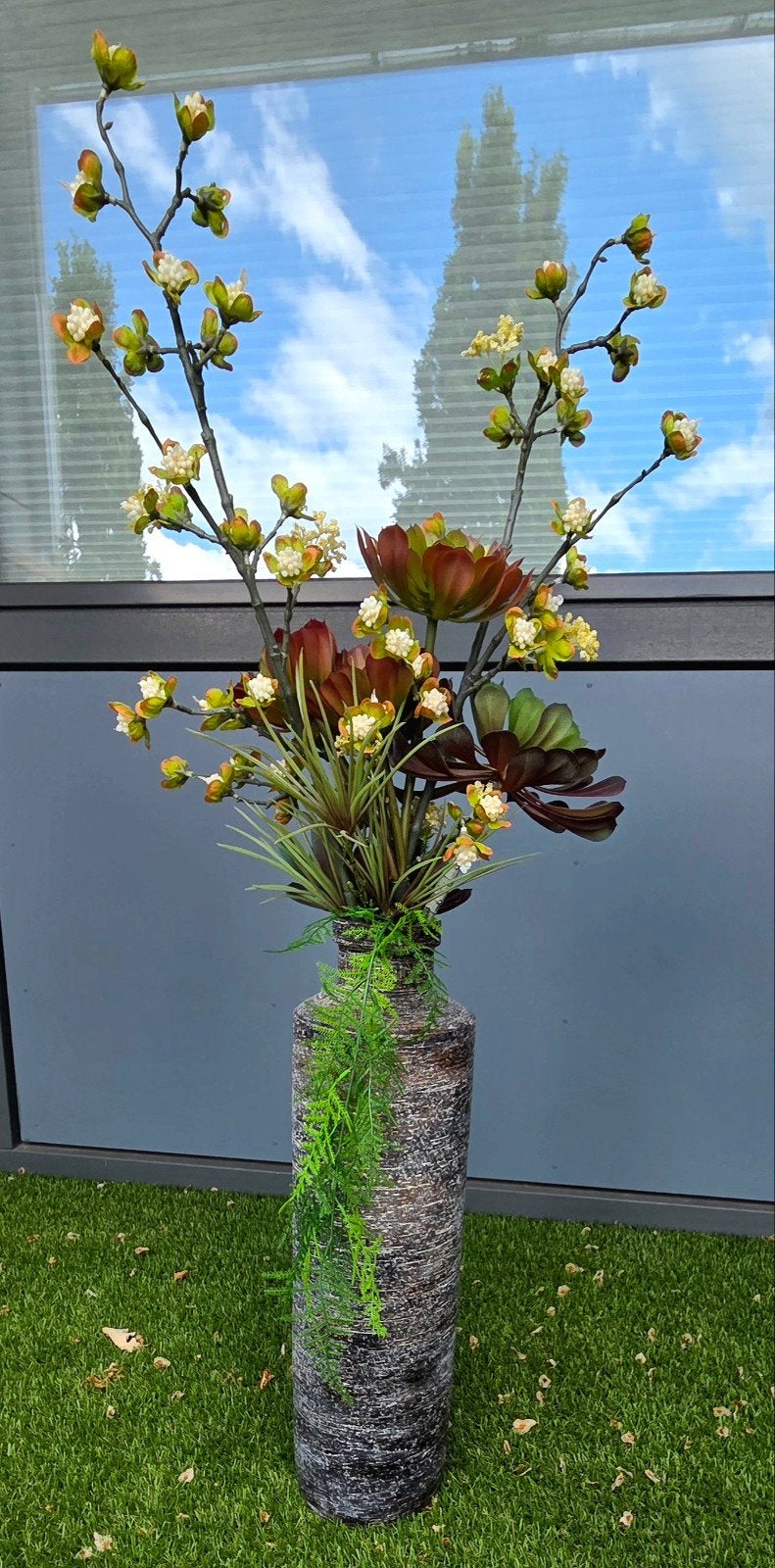 Groot kunstbloemstuk in decoratieve vaas – ca. 1 meter hoog, Ophalen, Overige materialen, Gebruikt, Bruin