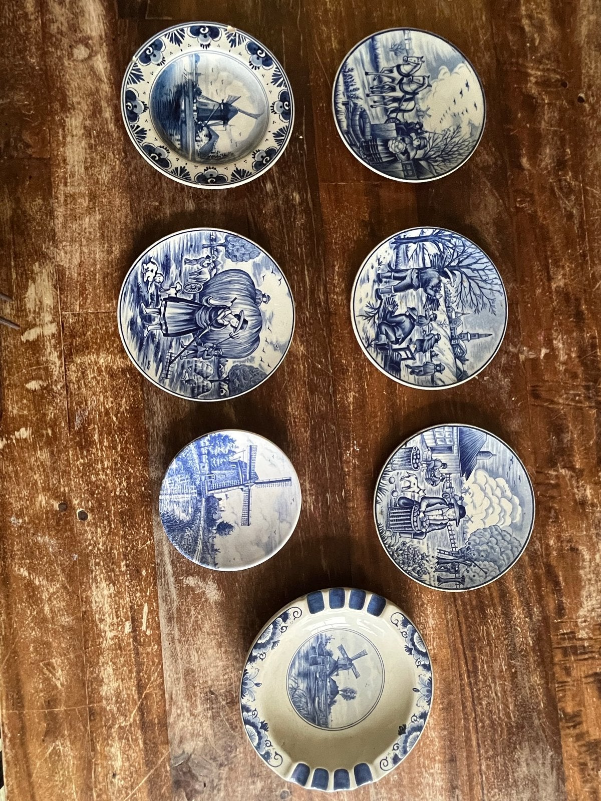 Set van 7 Vintage Delfts Blauwe Wandborden en Asbak, Ophalen of Verzenden