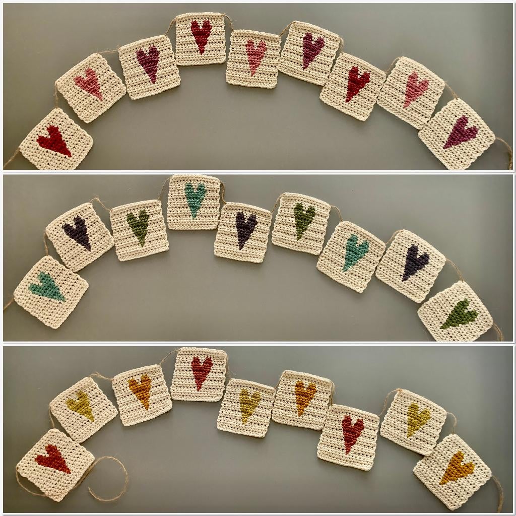 Gehaakte slinger / vlaggenlijn hartjes div kleuren, Huis en Inrichting, Woonaccessoires | Wanddecoraties, Nieuw, Ophalen of Verzenden
