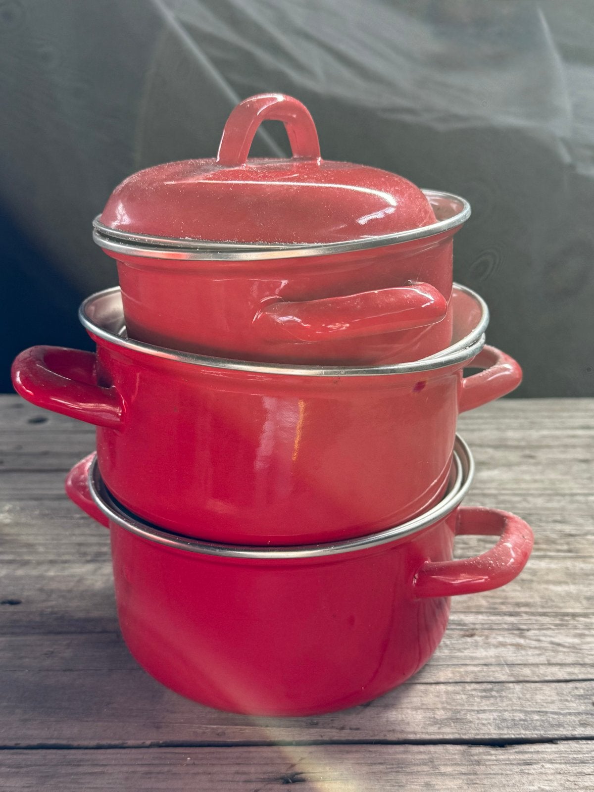 Set van 3 emaille sierketels - rood, Ophalen of Verzenden