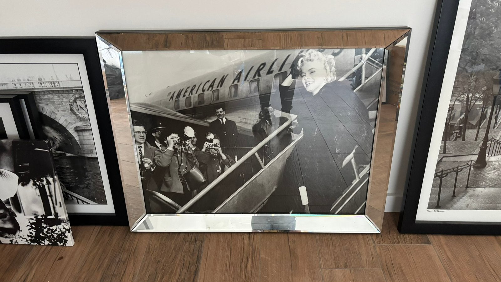 Grote spiegellijst met foto Marilyn Monroe zwart/wit, Ophalen, Zo goed als nieuw, Overige materialen