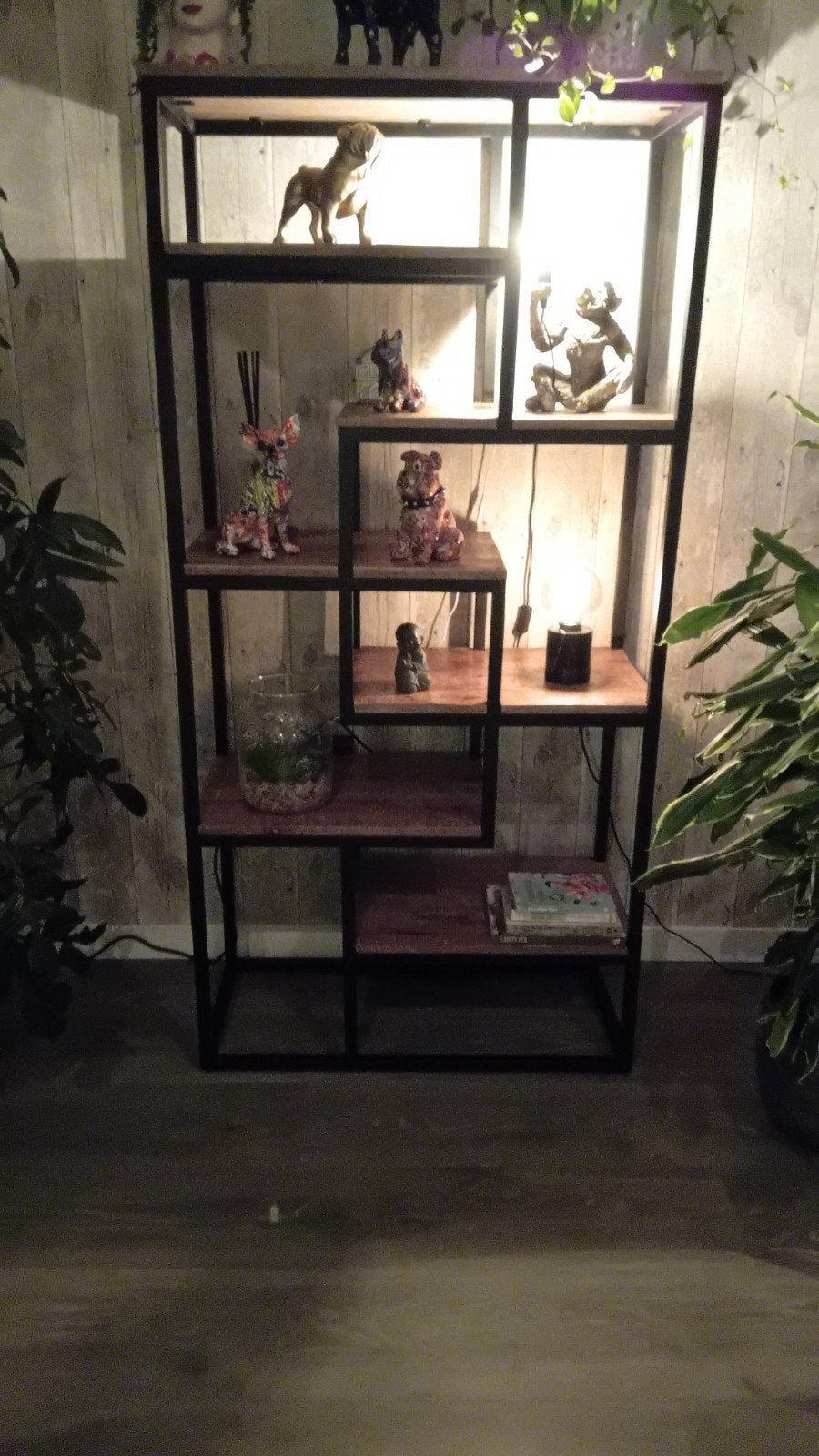 Industriële Boekenkast/Open Kast met Houten Planken, Met plank(en), 50 tot 100 cm, Zo goed als nieuw, Industrieel, Modern, Open