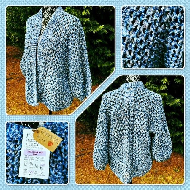 Moederdagtip! HandMade Gehaakte Hexagon Vest, Blauw, Maat 42/44 (L), Nieuw, Ophalen of Verzenden