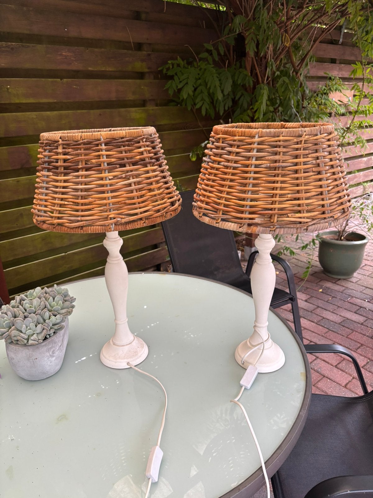Lampen voet wit en rieten lampen kap, Ophalen, Zo goed als nieuw, Wit