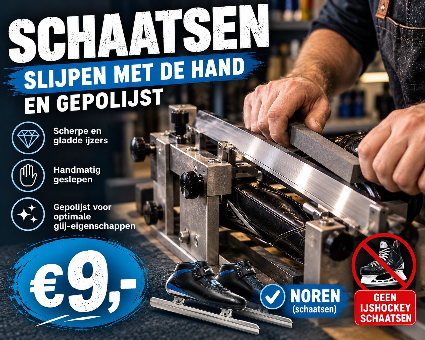 Schaatsen slijpen met de hand en gepolijst, €9, Sport en Fitness, Ophalen, Zo goed als nieuw, Noren, Overige merken