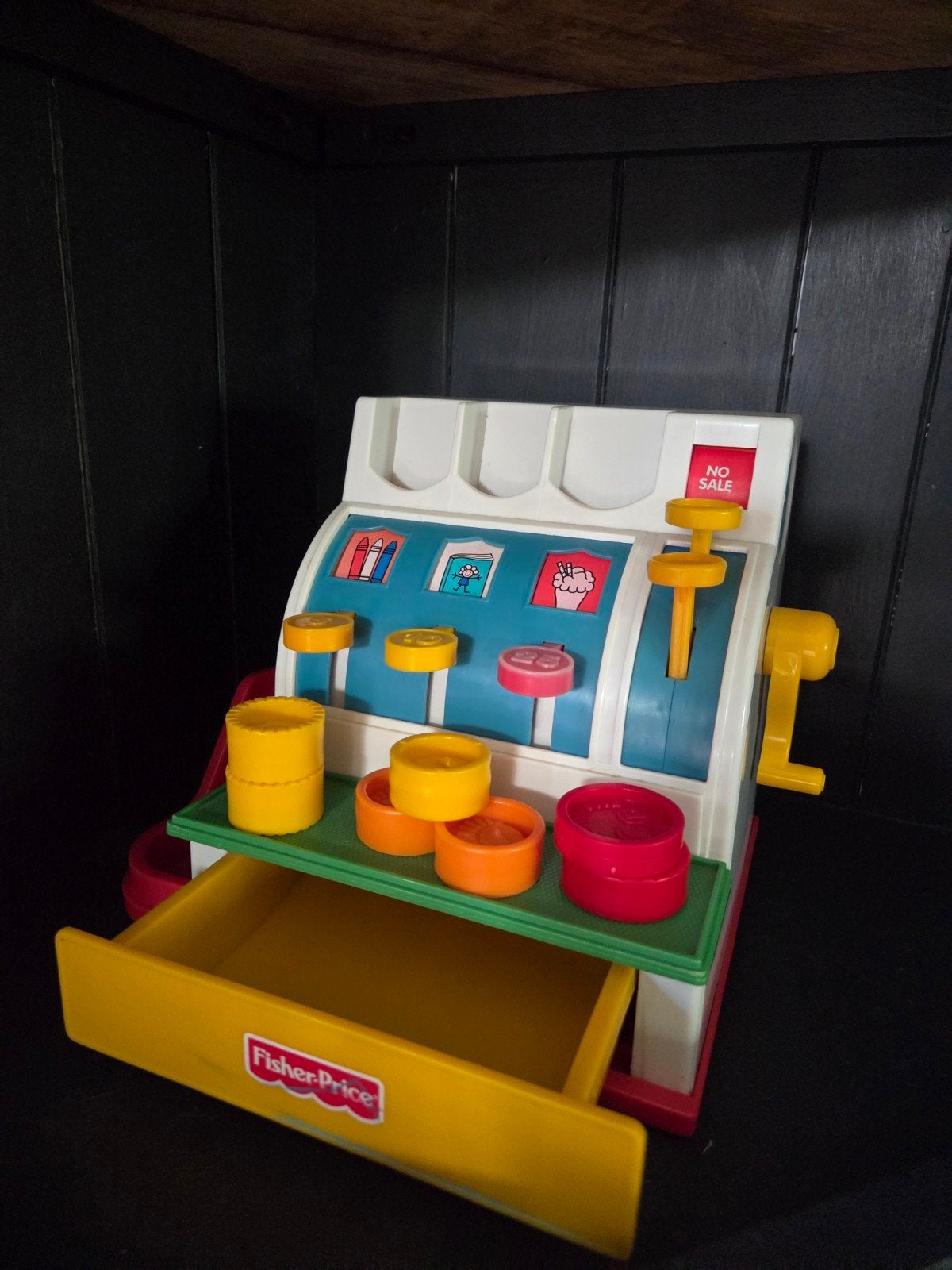 Vintage Fisher-Price kassa speelgoed, Ophalen, Gebruikt, Speelset, Met geluid