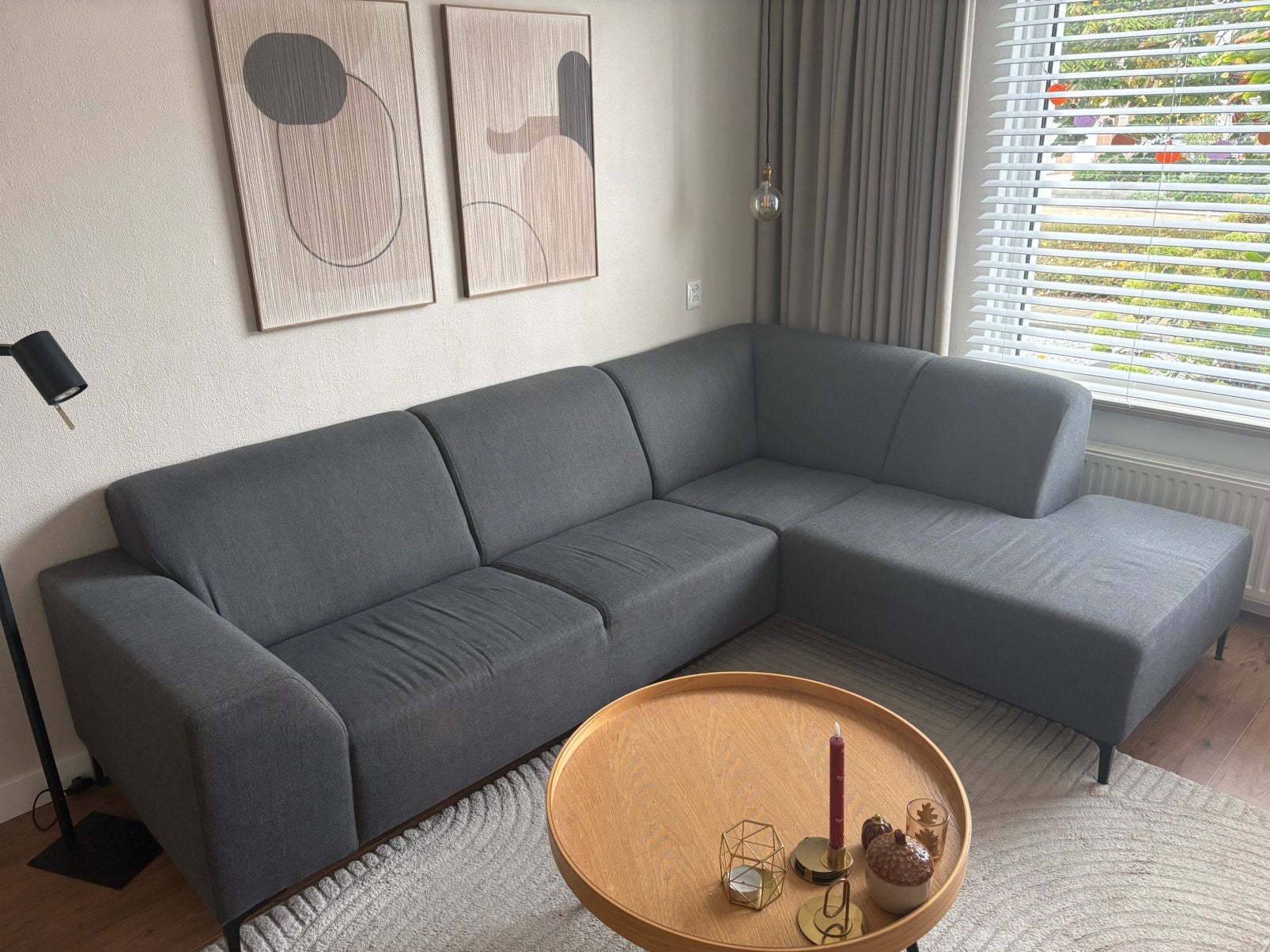 Grijze Hoekbank van Knibbeler 2.70m x 2.00m, Ophalen, 250 tot 300 cm, Hoekbank, Zo goed als nieuw