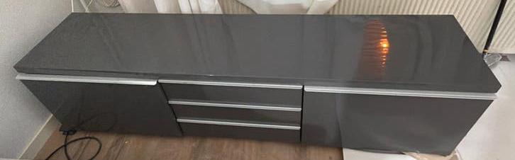 Moderne TV-meubel / Dressoir - Hoogglans Grijs, Overige materialen, Gebruikt, Ophalen of Verzenden, 200 cm of meer
