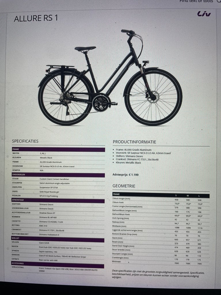 Dames Fiets LIV ( Giant ) Allure RS, Fietsen en Brommers, Ophalen, 53 tot 56 cm, Versnellingen, Giant