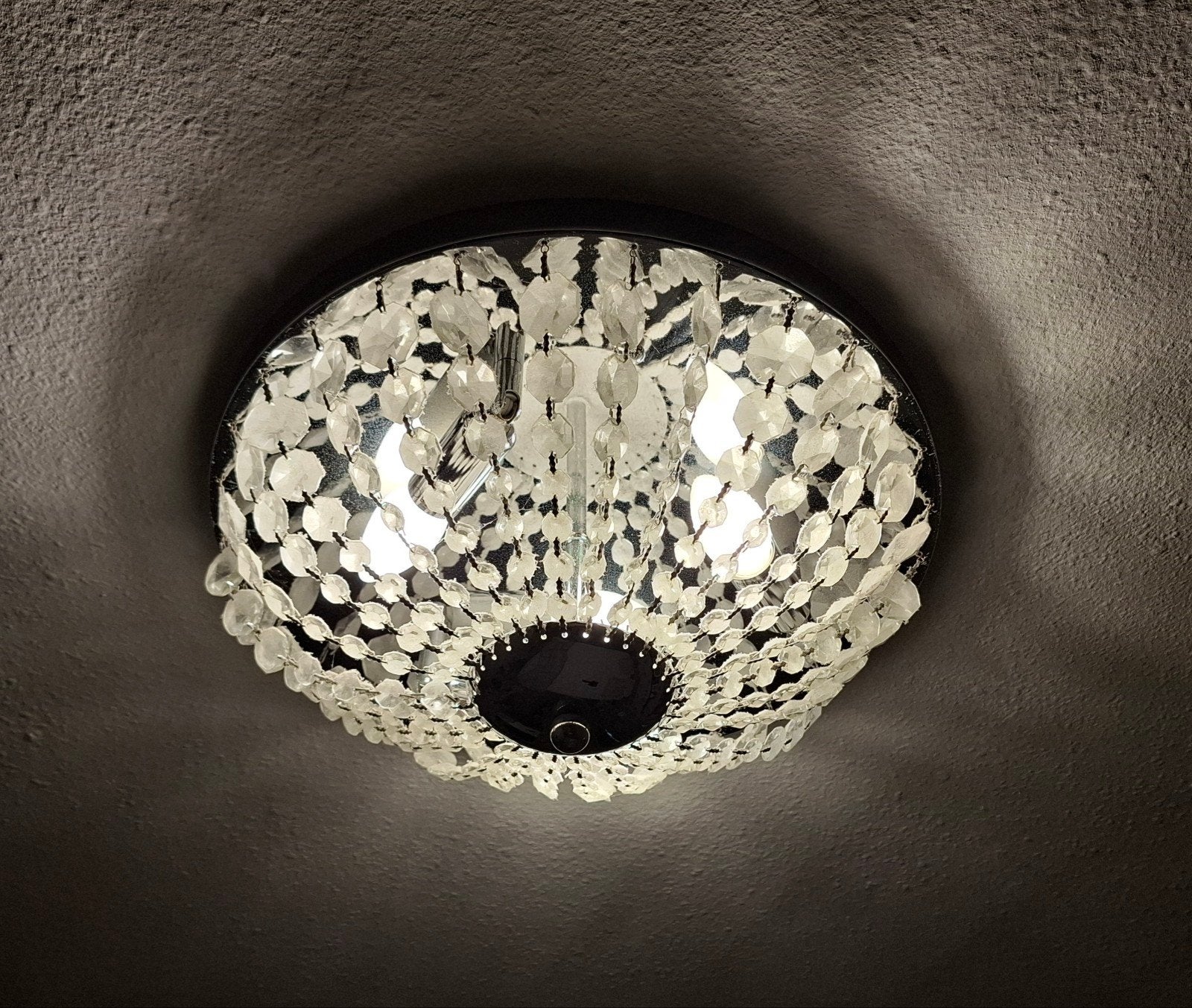 Moderne plafondlamp met kristallen, Gebruikt, Modern, E14 (klein), Ophalen of Verzenden