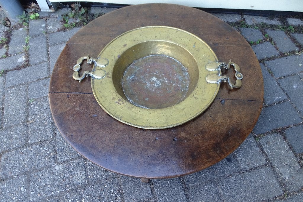 Koperen schaal in houten ring, Antiek en Kunst, Curiosa en Brocante, Ophalen
