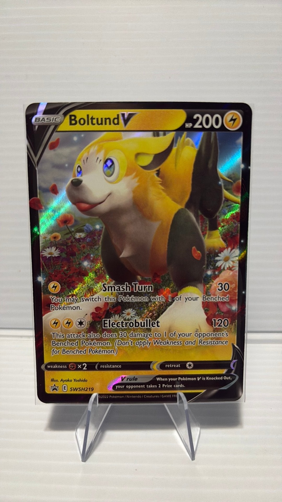 Boltund V SWSH219 Black Star Promo Pokémon Kaart NM, Ophalen of Verzenden, Zo goed als nieuw, Losse kaart, Foil