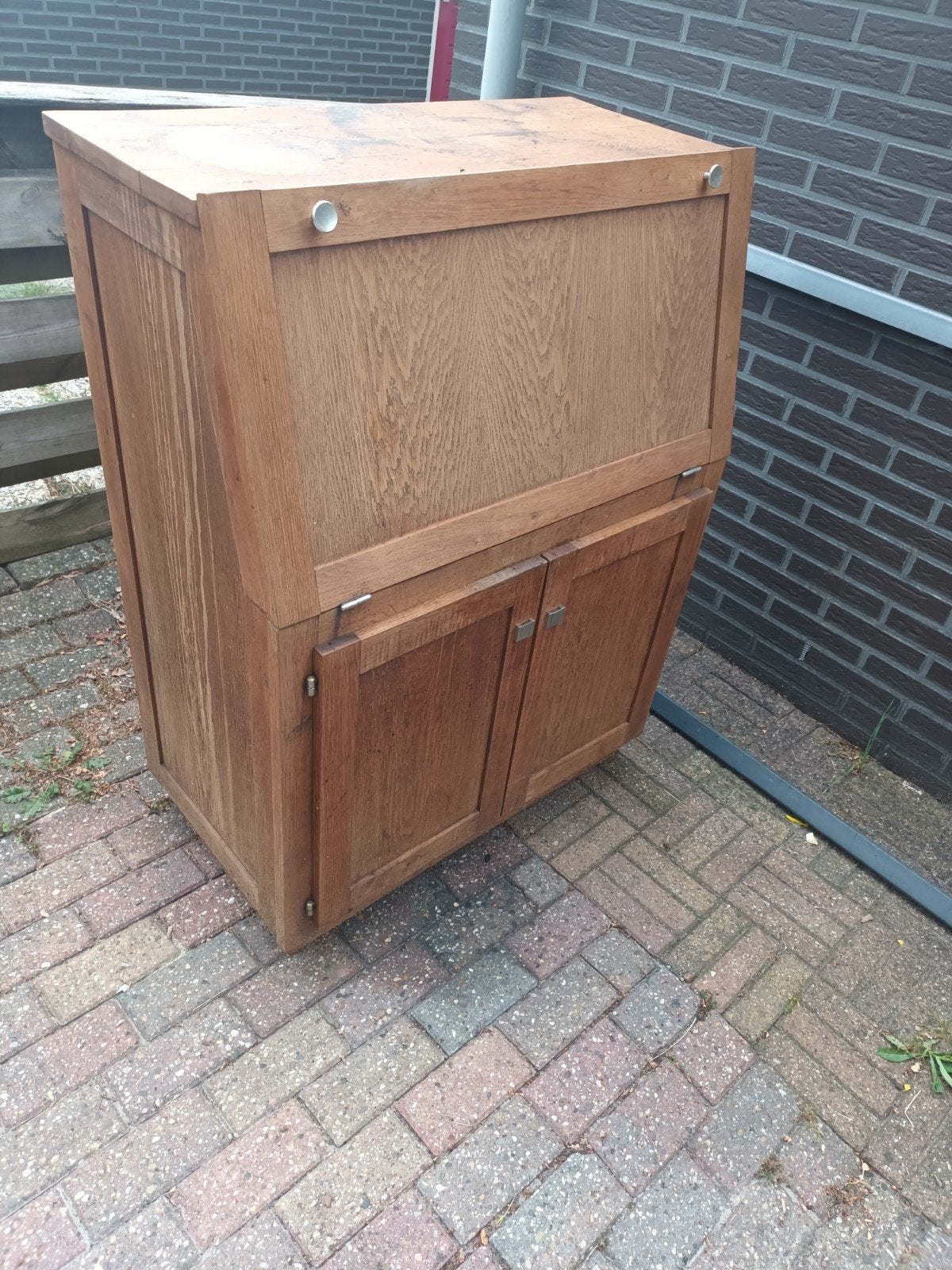 Vintage eikenhouten secretaire / bureaukast, Ophalen