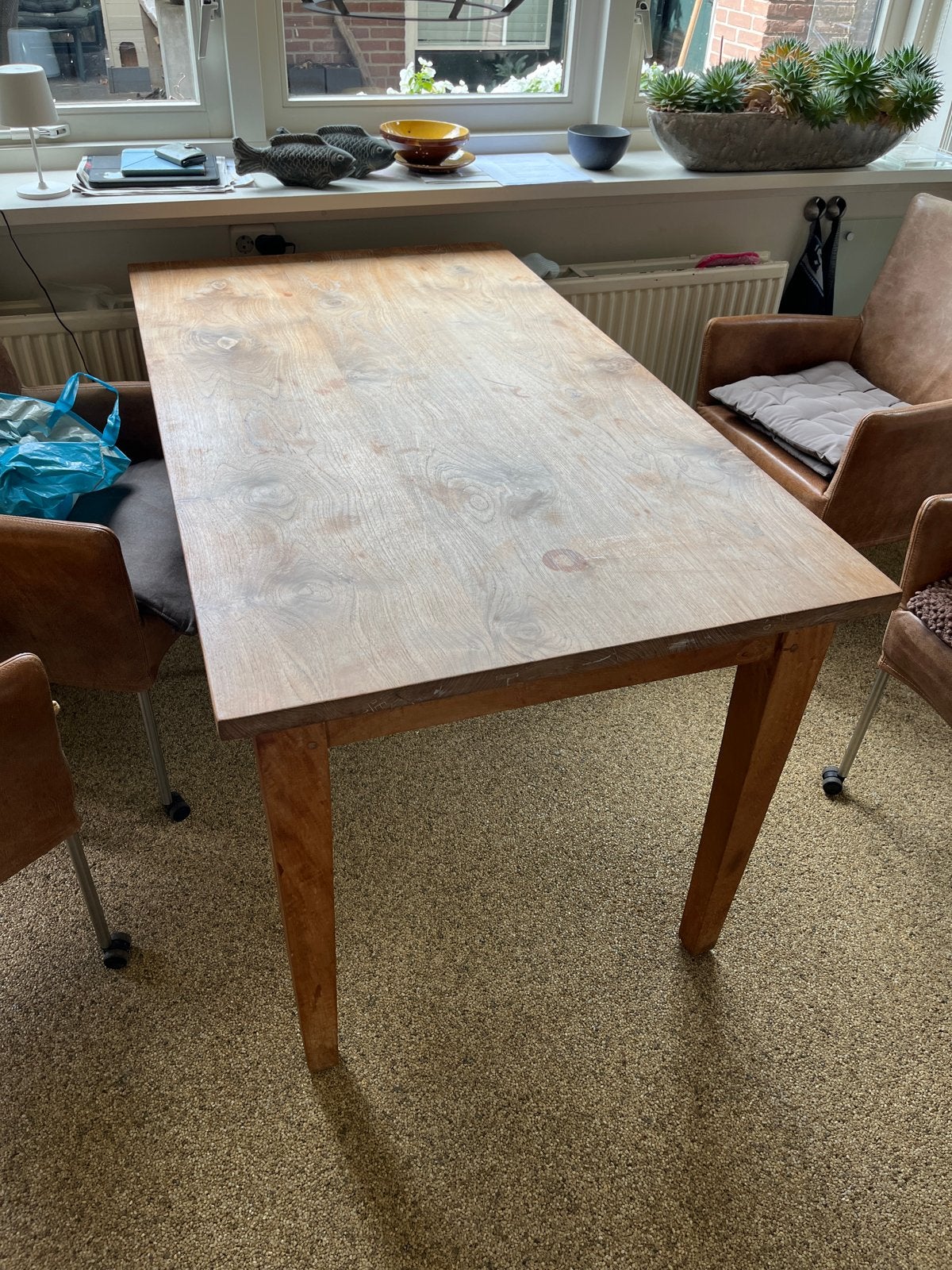 Houten eettafel - 141x80 cm, Ophalen, Gebruikt, 100 tot 150 cm, 50 tot 100 cm