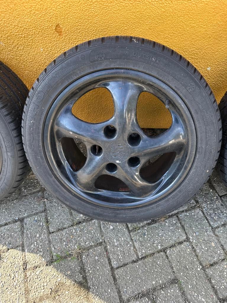 Porsche Velgen 17 inch met Zomerbanden, Ophalen, Gebruikt, 255 mm, Velg(en)