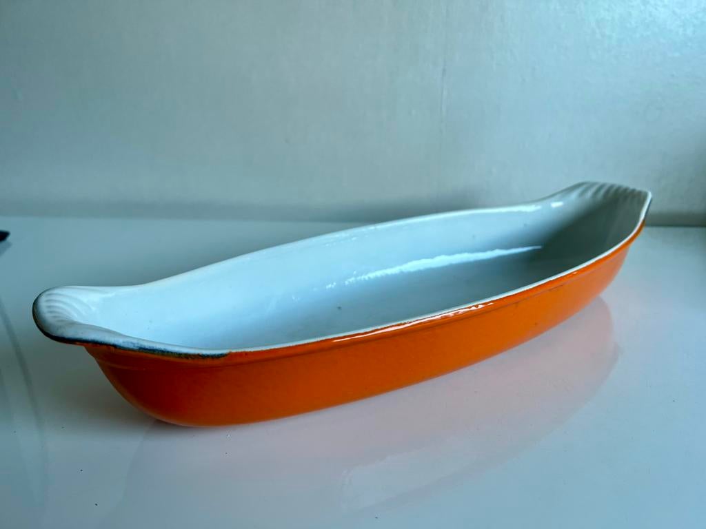 Vintage DRU Nederland Emaille Gietijzer Ovenschaal Oranje, Ophalen of Verzenden