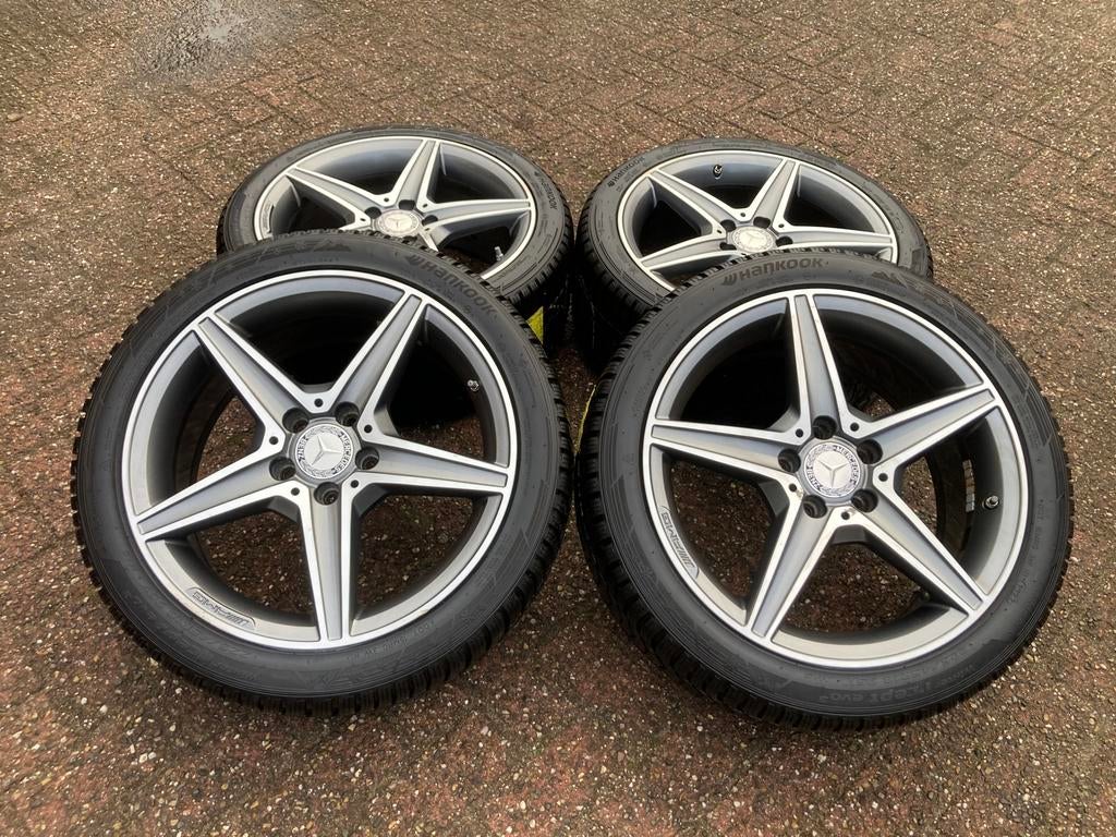 18 inch originele Mercedes C W205 AMG velgen + winterbanden, Ophalen, 18 inch, Gebruikt, Banden en Velgen