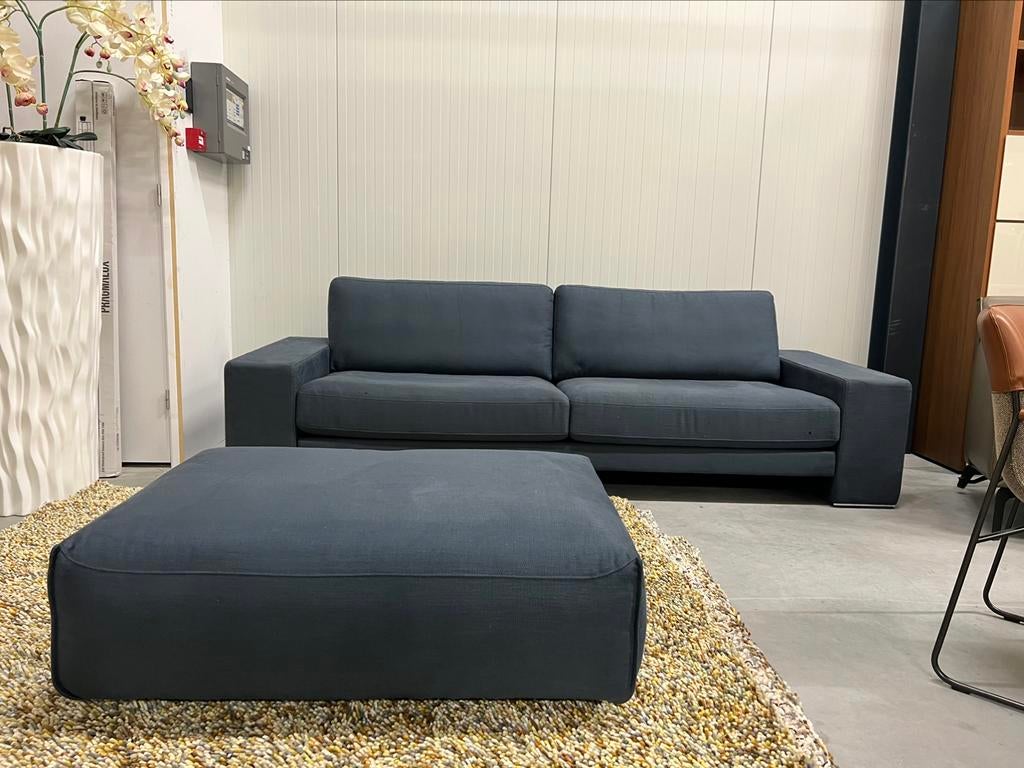 Showmodel Rolf Benz Ego 4 zits bank stof blauw Design Poef, Huis en Inrichting, Ophalen of Verzenden, Zo goed als nieuw, Stof
