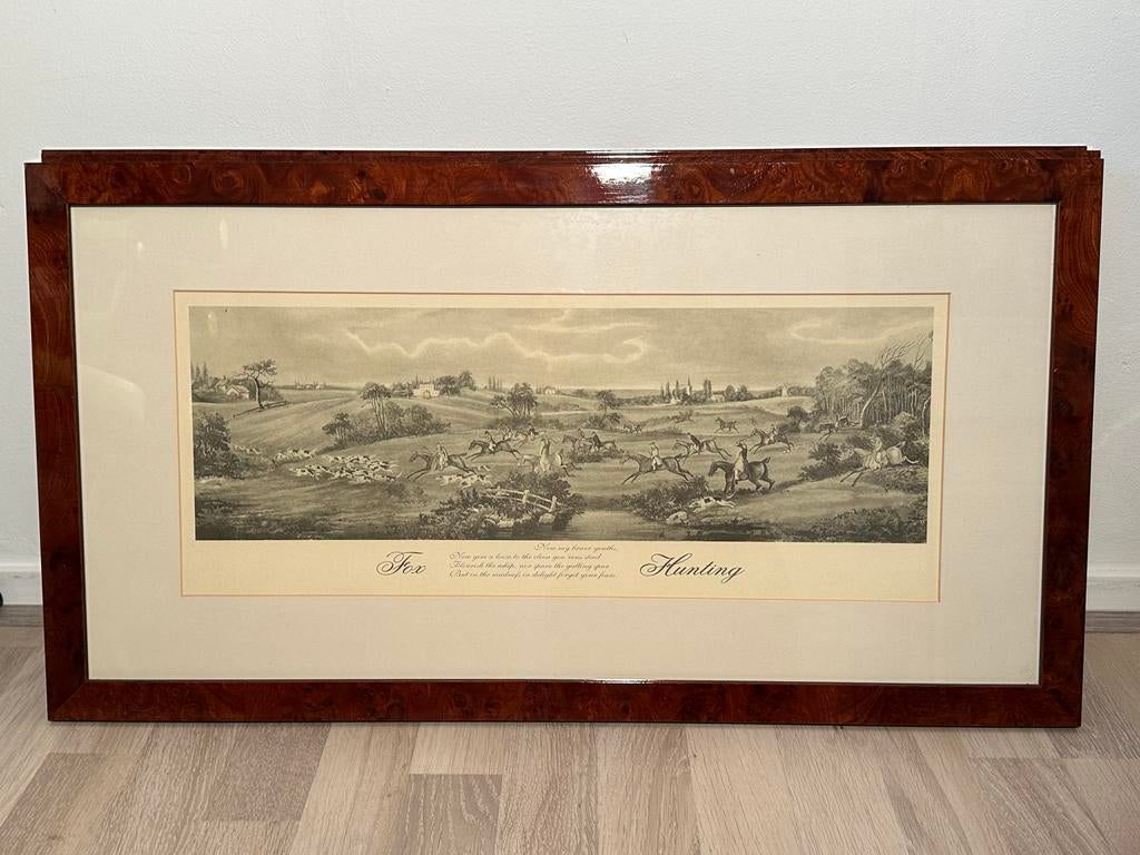 Drieluik Fox Hunting in mooie Houten Lijsten, Antiek en Kunst, Kunst | Etsen en Gravures, Ophalen
