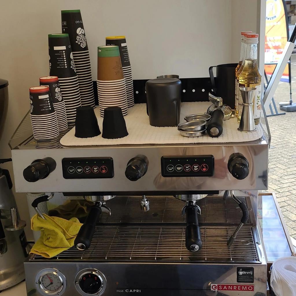 San Remo Capri Espressomachine + Macap Bonenmaler, Ophalen, Gebruikt, Koffie en Espresso