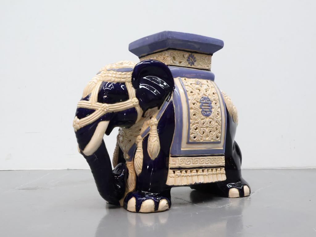 Vintage olifant xxl keramiek plantentafel blauw, Huis en Inrichting, Tafels | Bijzettafels, Zo goed als nieuw, Rond, 45 tot 60 cm