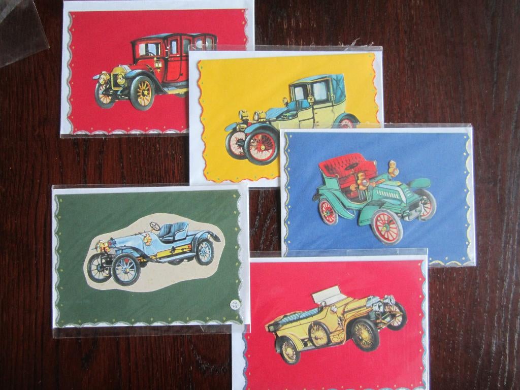 5 blanco wenskaarten met old - timers, Diversen, Wenskaarten, Ophalen, Nieuw