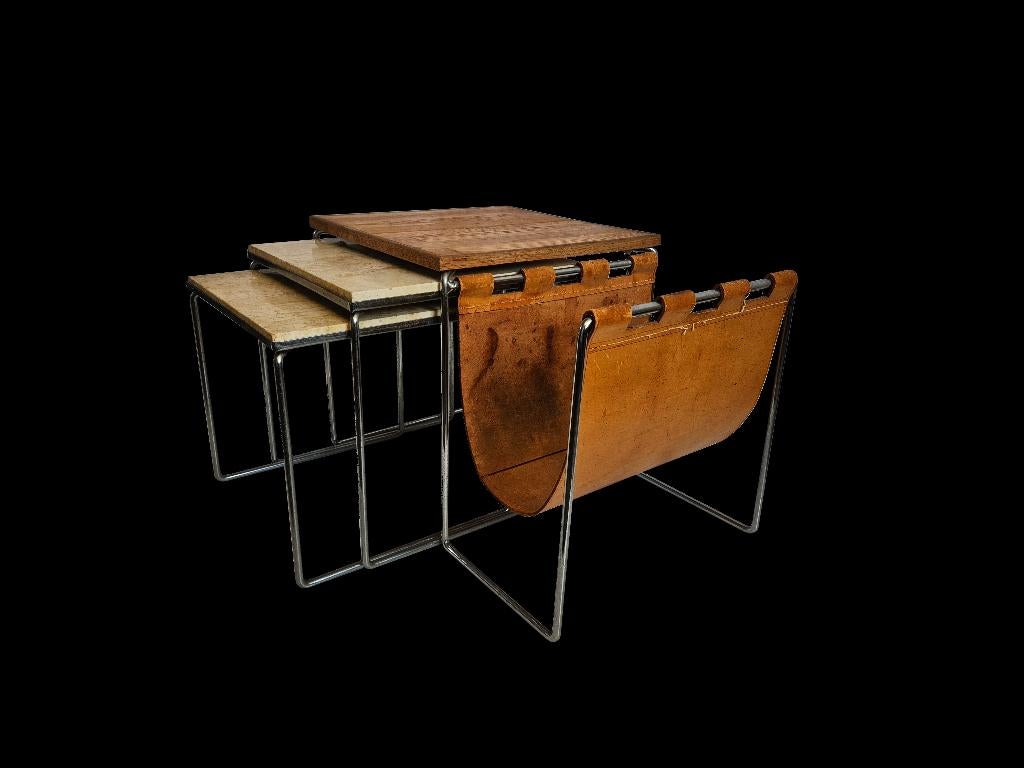Geweldige vintage Brabantia lectuurtafel met tuigleren mand, Ophalen of Verzenden, Gebruikt