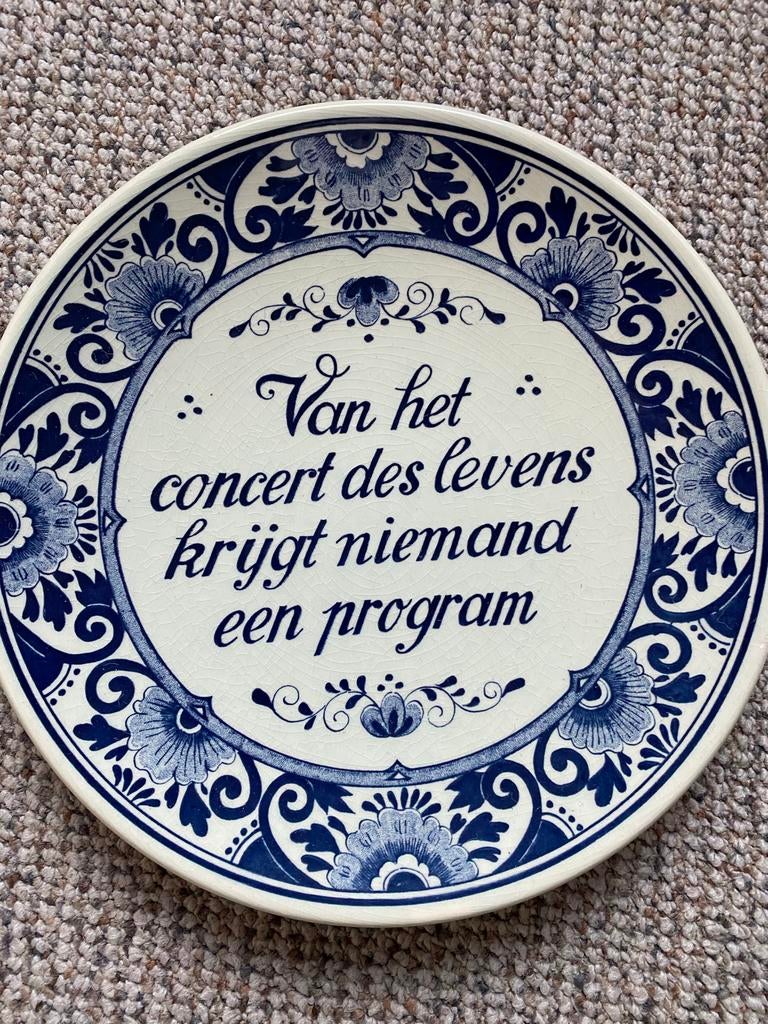 Delfts Blauw Wandbord met Spreuk, Ophalen of Verzenden
