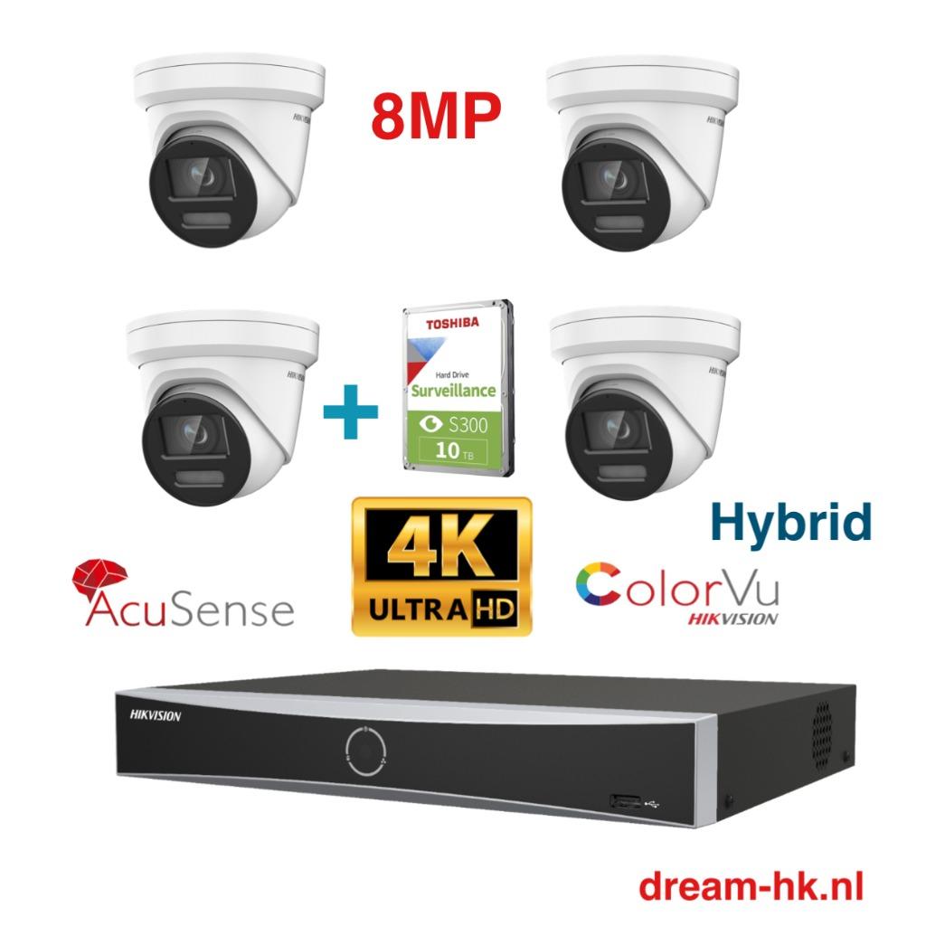 8MP Hikvision Hybrid ColorVu IP PoE set/NVR+4camera+10TB HDD