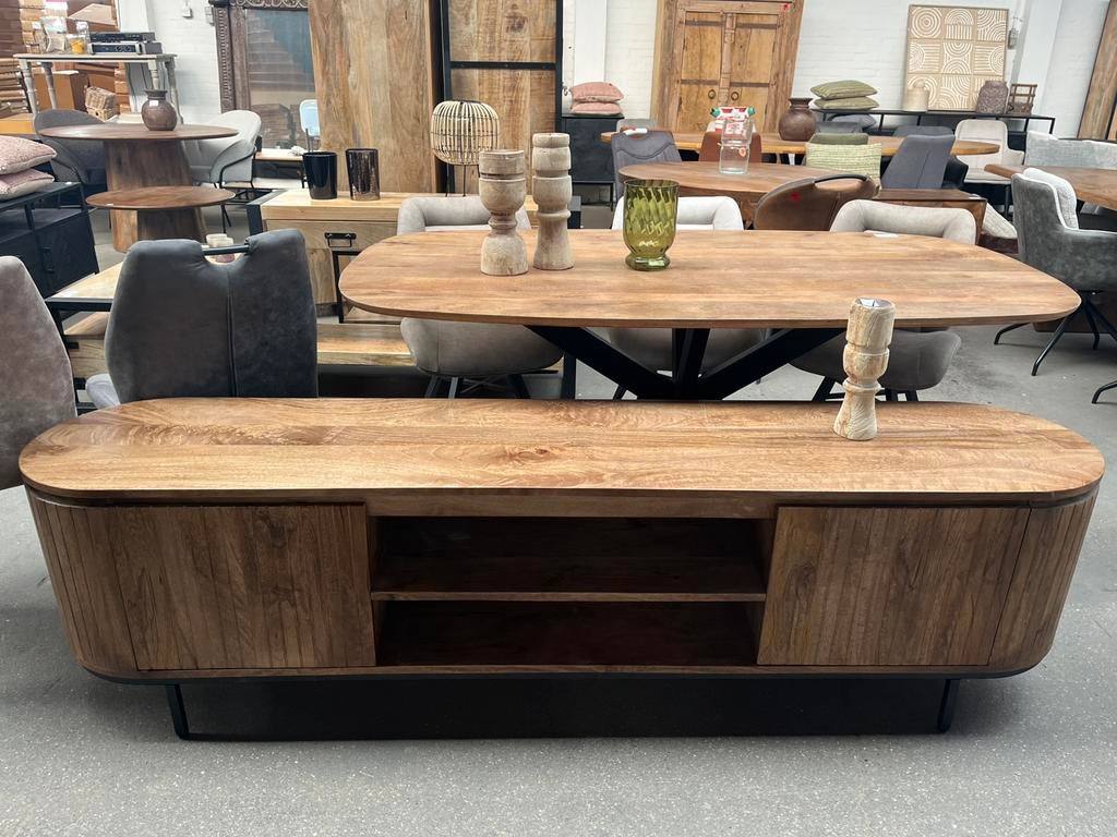 Magazijn Uitverkoop tv meubel retro mangohout ribbel Remi, Nieuw, Ophalen of Verzenden, Info@wkhome.nl, Argonweg 20 Amersfoort