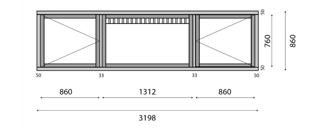 3 Vaks Kozijn, Nieuw, 319,8cm x 86cm, Doe-het-zelf en Verbouw, Kozijnen en Schuifpuien, Ophalen, Nieuw, Inclusief glas, 75 tot 150 cm