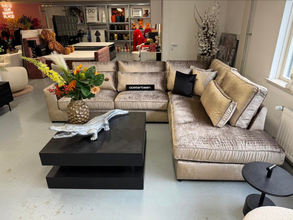 Luxe Velvet Croco Hoekbank 310x250cm NIEUW - Goud Champagne, Huis en Inrichting, Info@oosterbaanwonen.nl, Venus 31 8448CE Heerenveen