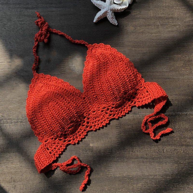 Gebreide bikini top bralette boho blauwe rode, Verzenden, Nieuw, Overige kleuren, Bikini