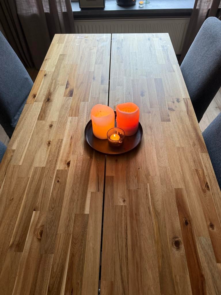 Eettafel met stoelen te koop, Ophalen, Gebruikt, 100 tot 150 cm, Eikenhout