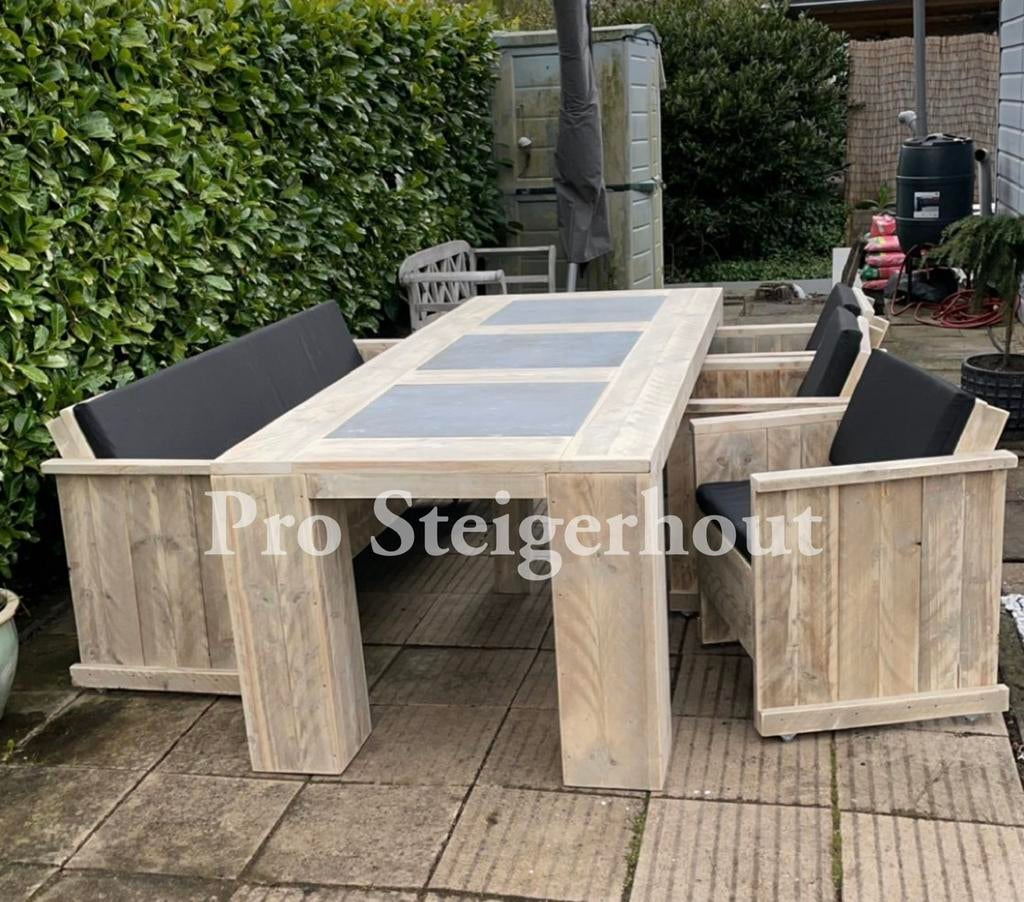 Foto 10 van Steigerhout Tuinset Tuintafel Eettafel met Stoelen & banken