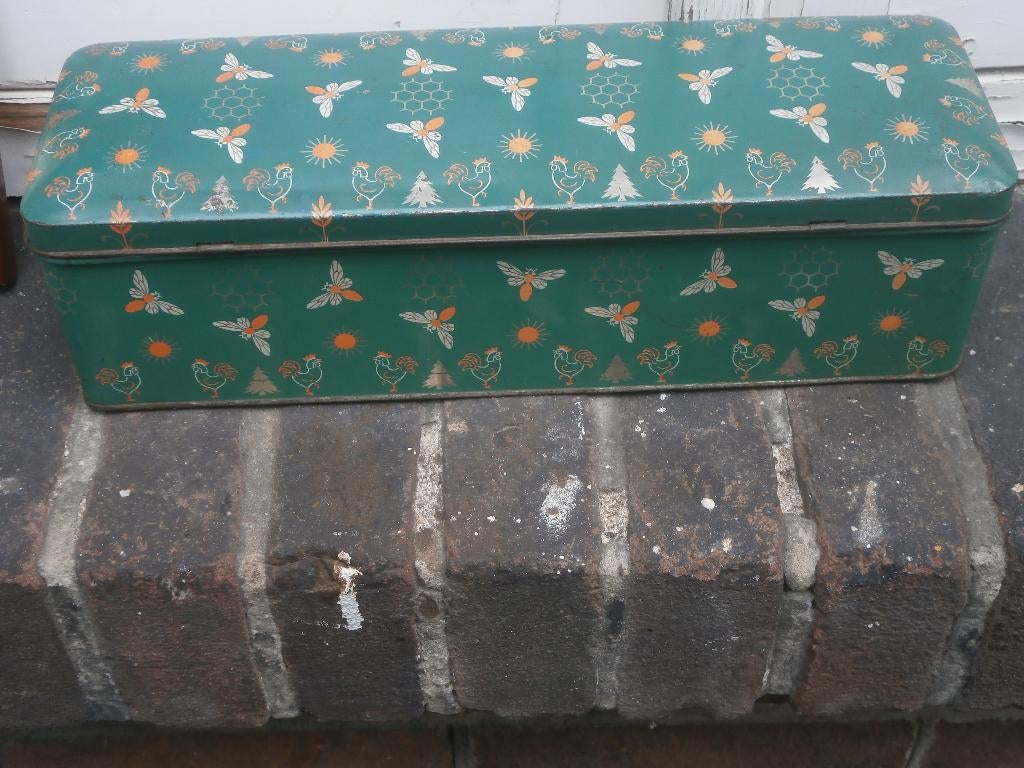 Nostalgie, Echt oud groen Jubileum SPAR trommeltje 32-58., Verzamelen, Blikken, Ophalen of Verzenden, Gebruikt, Koek(jes)