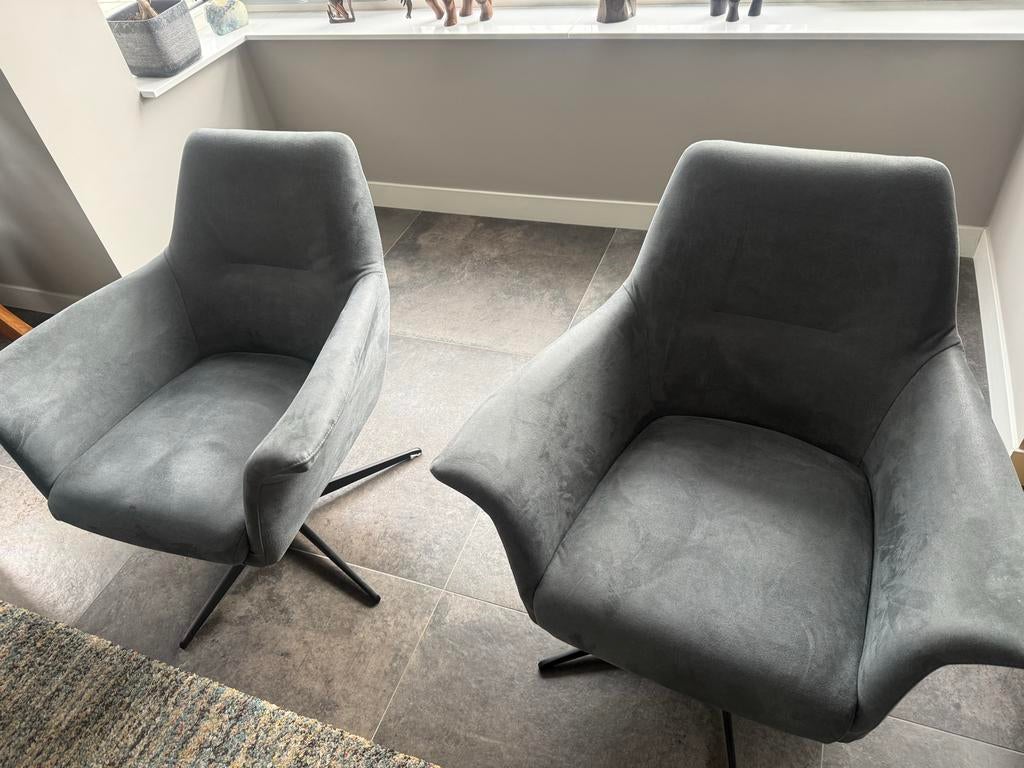 Twee draaibare fauteuils microleder Niagara Bull, Huis en Inrichting, Stoelen, Ophalen, Twee, Blauw, Mic