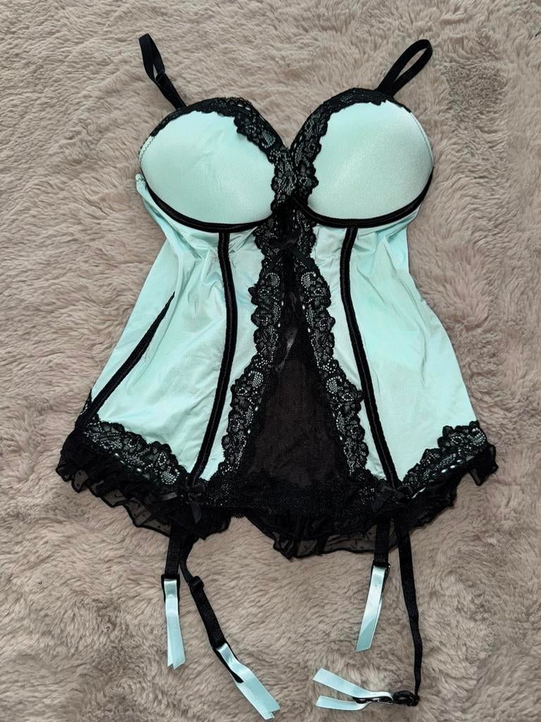 Korset mint groen met zwart, Kleding | Dames, Ophalen of Verzenden, Zwart, Body of Korset