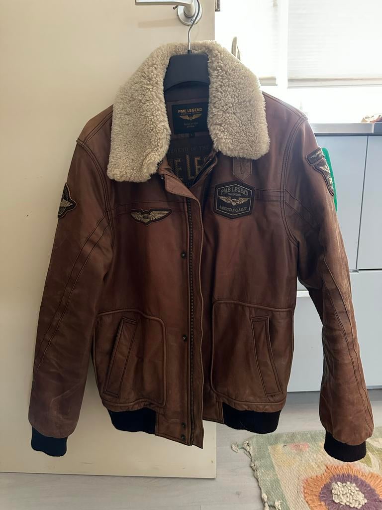 PME Legend leren flight jacket bruin | teddy kraag, Kleding | Heren, Jassen | Winter, Gedragen, Maat 52/54 (L), Bruin, Ophalen