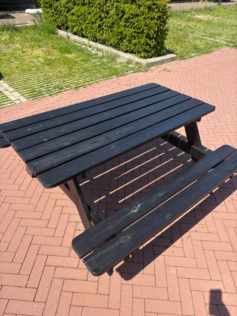 Stevige picknicktafel 150x150 cm - Zwart hout, Ophalen, Gebruikt, Vierkant, Hout