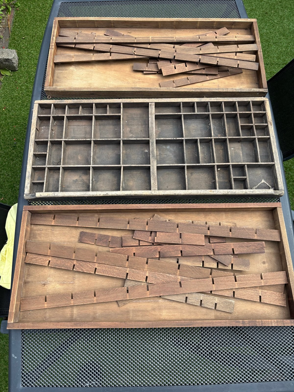Vintage houten letterbakken met losse vakverdelers, Antiek en Kunst, Ophalen of Verzenden