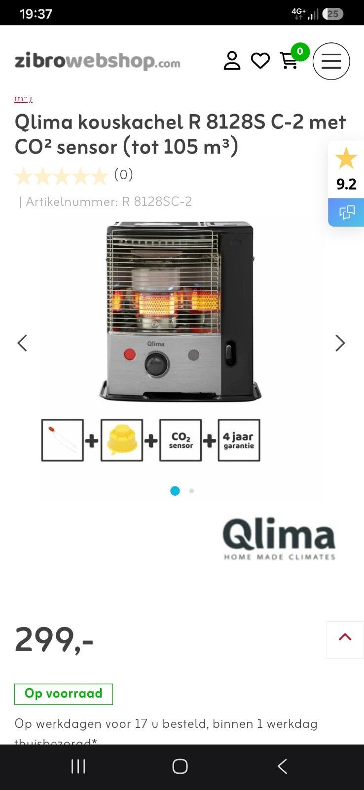 Qlima kouskachel R 8128S C-2 met CO2 sensor, Ophalen, Overige brandstoffen, Nieuw, Petroleumkachel