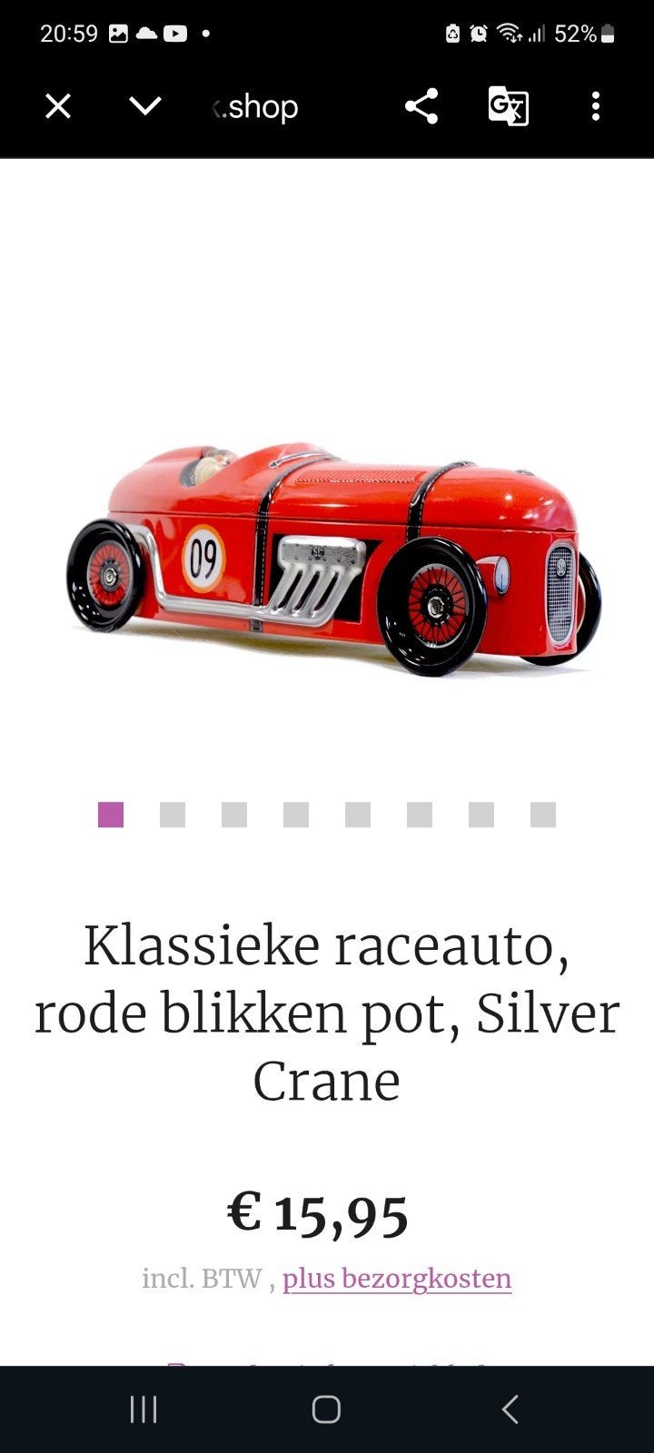 Rode blikken raceauto koekjesdoos - The Silver Crane Company, Ophalen of Verzenden, Zo goed als nieuw, Auto's