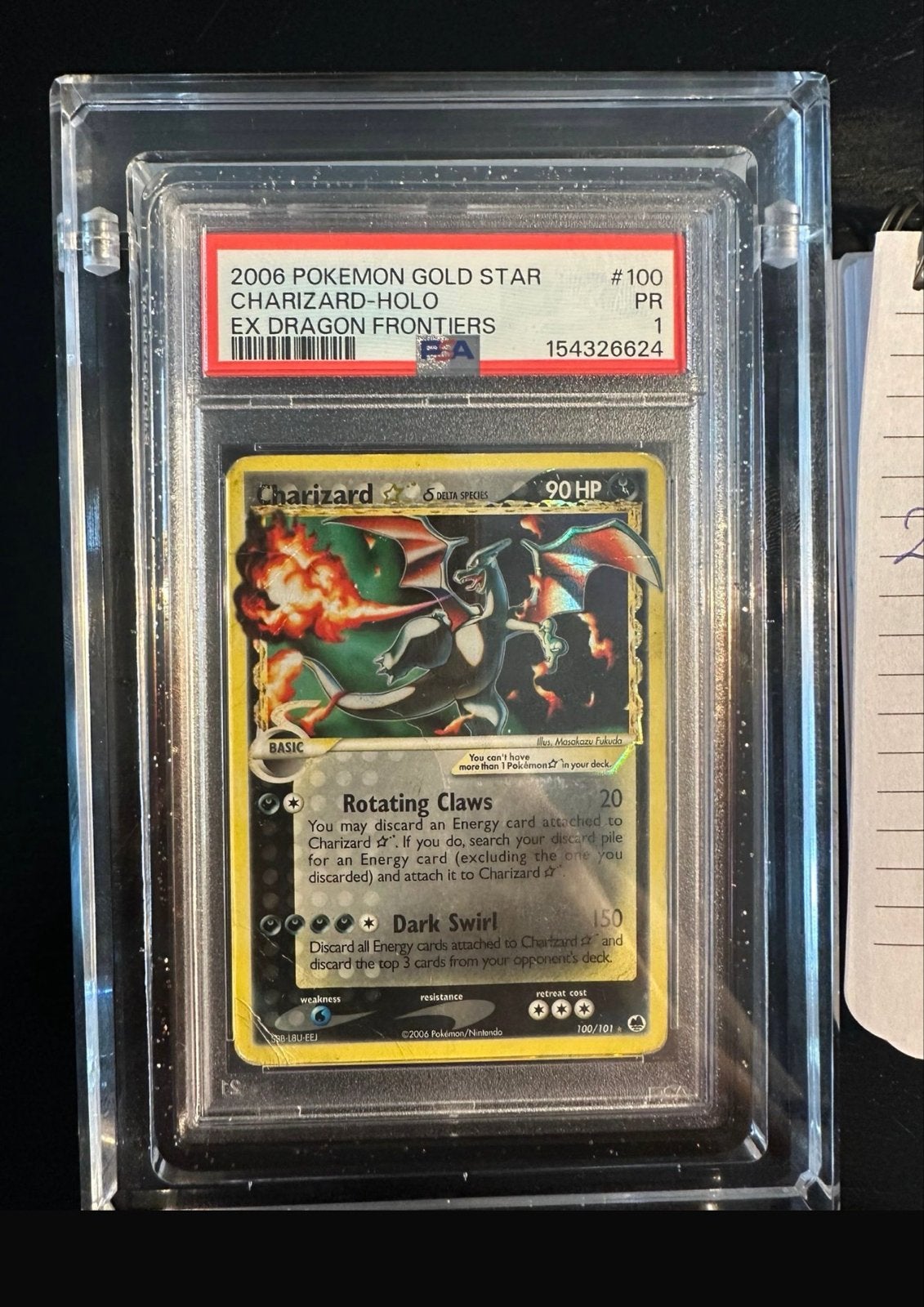 Charizard Gold Star 100/101 PSA 1 - EX Dragon Frontiers 2006, Ophalen, Gebruikt, Losse kaart, Foil