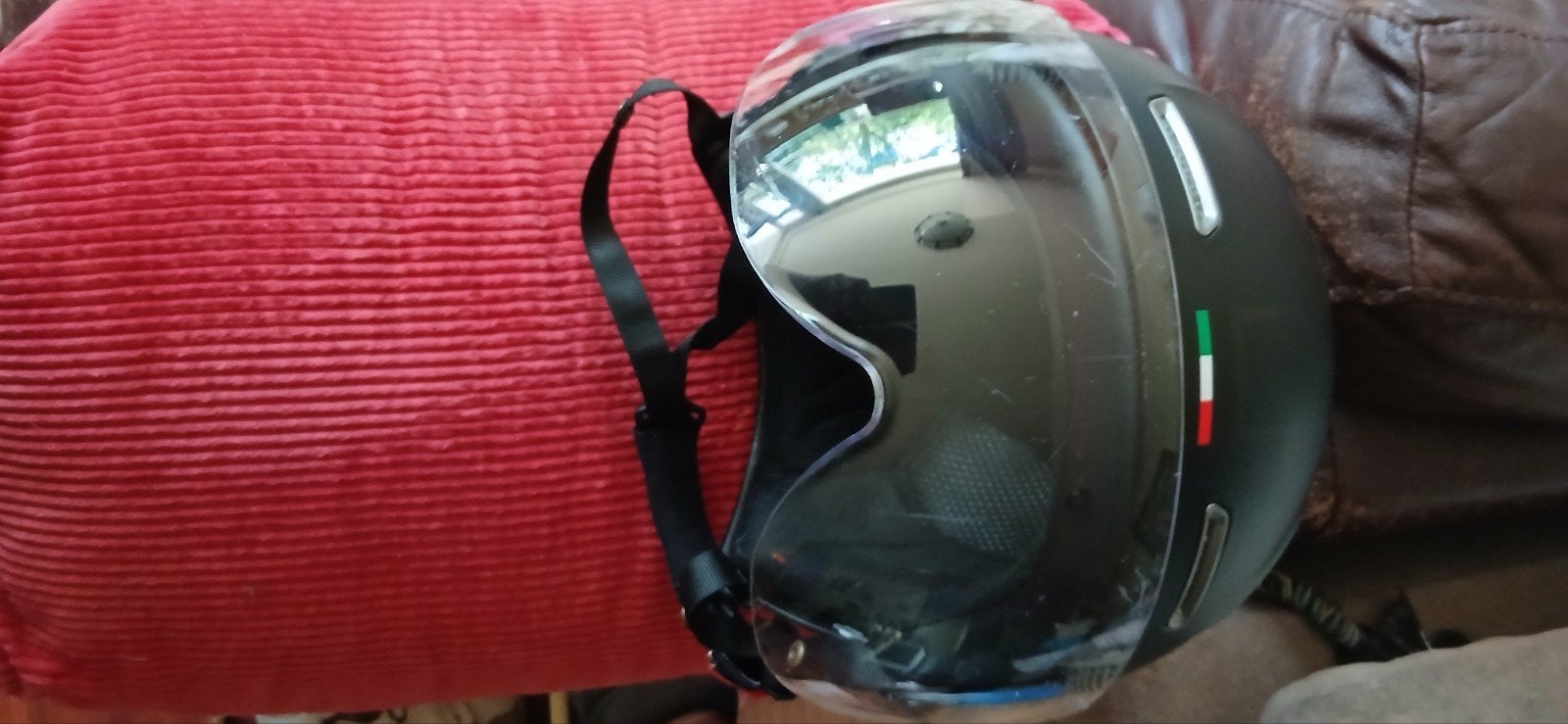 Zwarte scooterhelm met vizier - Maat L, Fietsen en Brommers, Brommerhelmen, Ophalen, Gebruikt, Large, DEMM FASHION