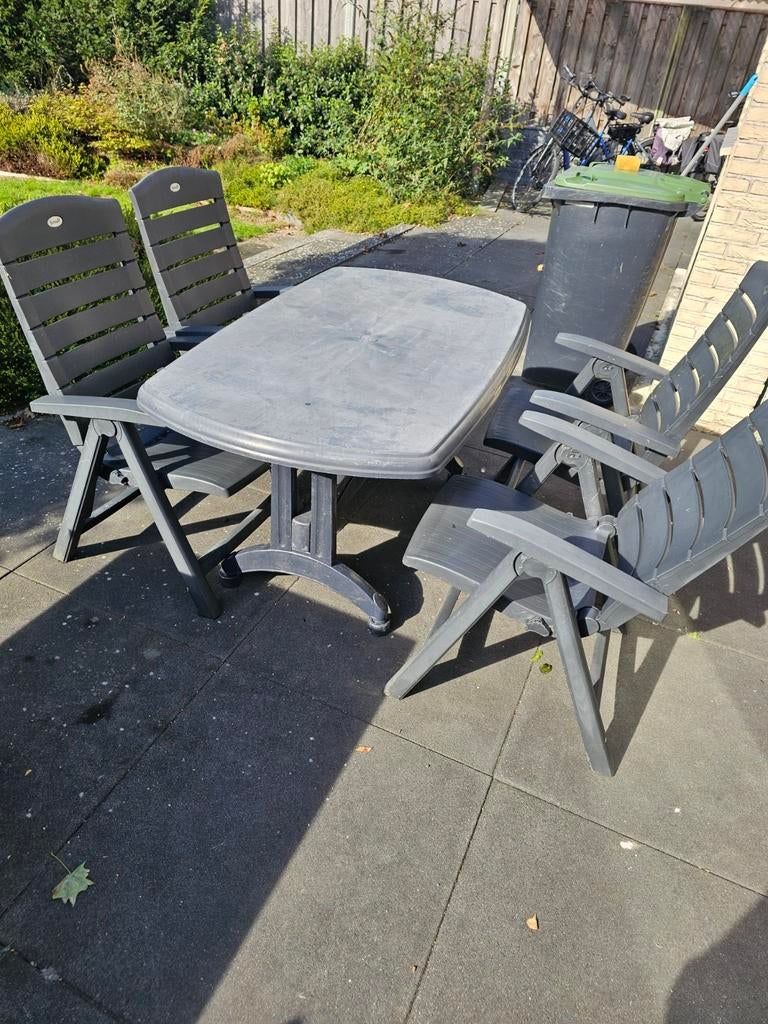 Hartman tuinset met 4 stoelen en kussens, Tuin en Terras, Tuinsets en Loungesets, 4 zitplaatsen, Kunststof, Gebruikt, Ophalen of Verzenden