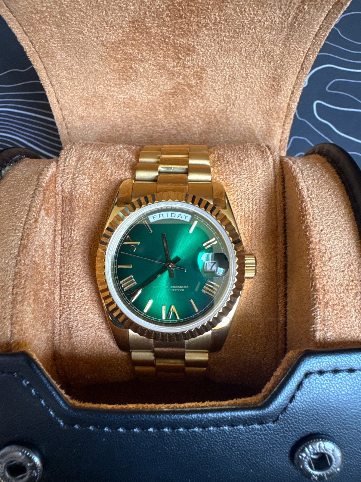 Gouden Daydate Horloge Miyota 8285 36mm, Sieraden, Tassen en Uiterlijk, Horloges | Heren, Polshorloge, Zo goed als nieuw, Goud