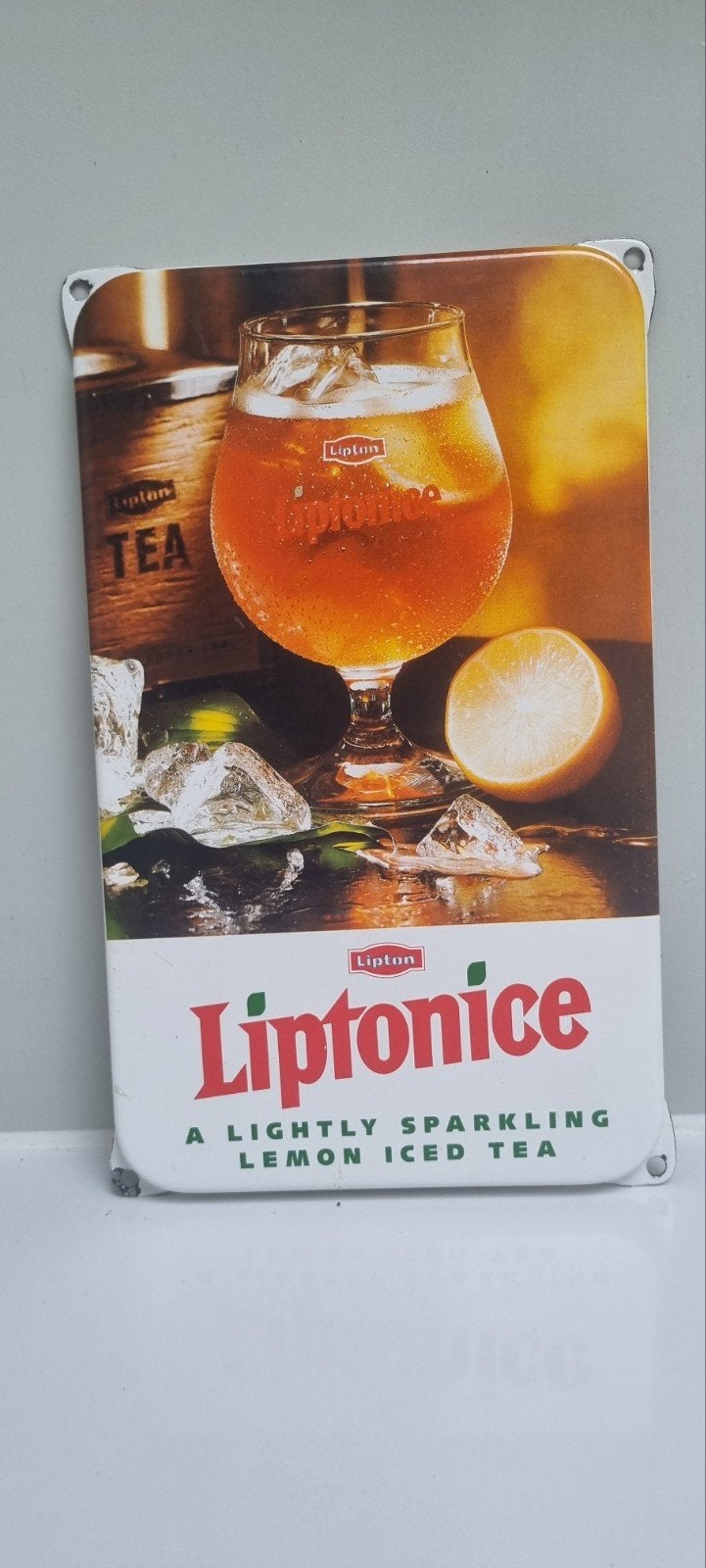 Liptonice tea reclamebord bord emaille mancave, Ophalen of Verzenden, Gebruikt, Reclamebord