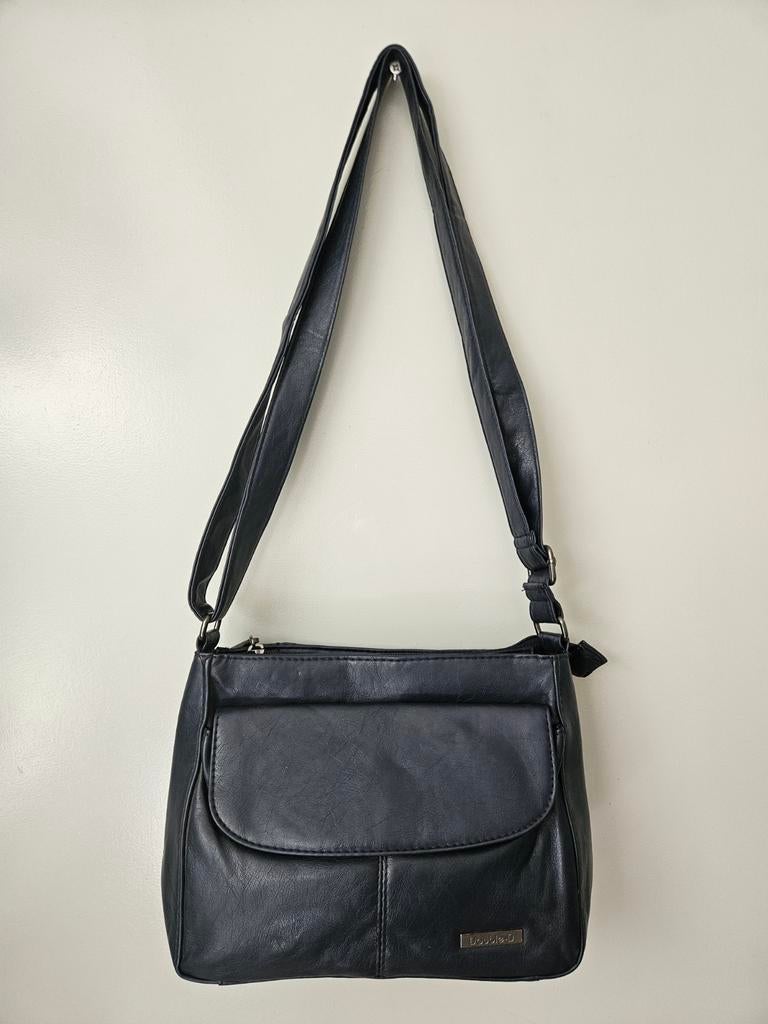 Donkerblauwe leren tas - crossbody/ schoudertas - Double-D, Ophalen of Verzenden, Gebruikt, Blauw, Schoudertasje